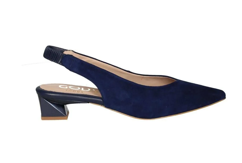 Blue Suede Open-Toe Heels with Metallic Detail