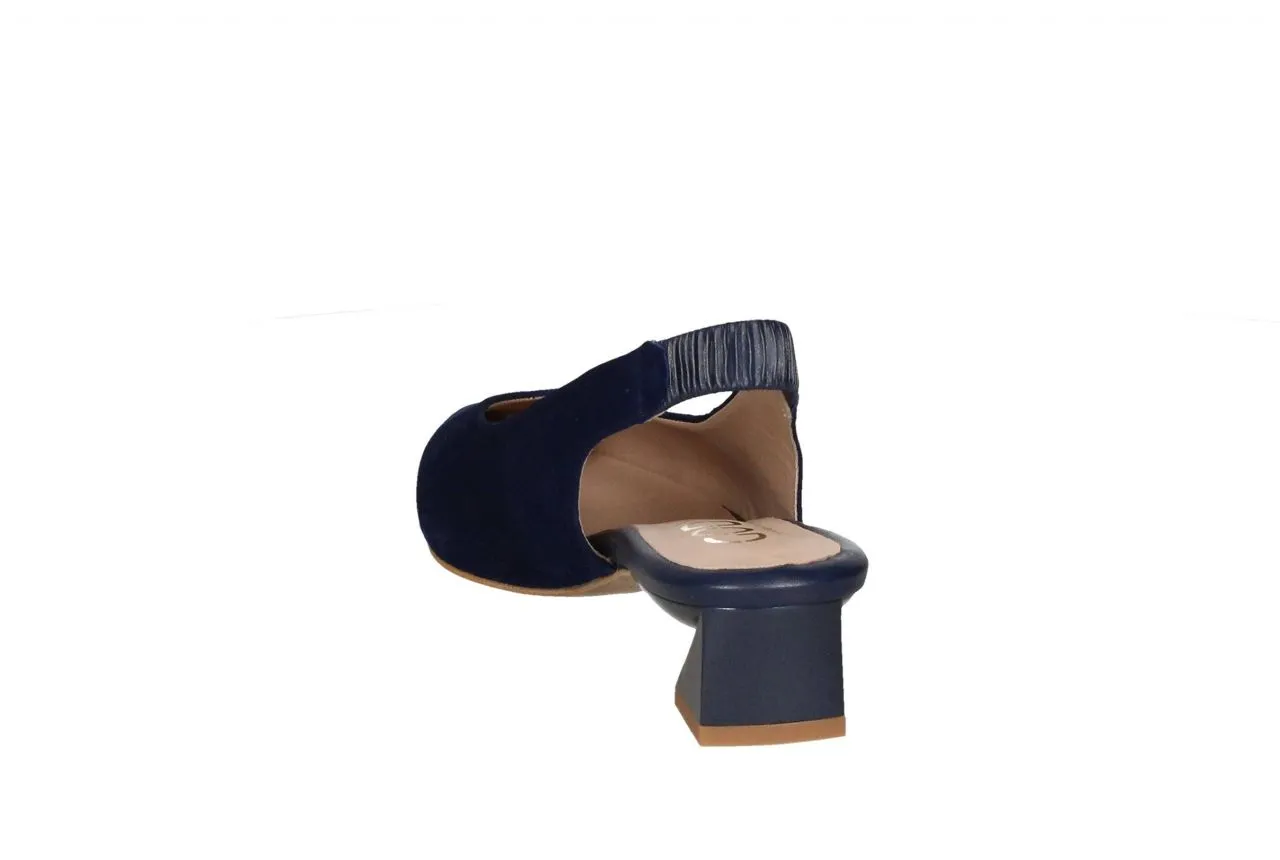 Blue Suede Open-Toe Heels with Metallic Detail